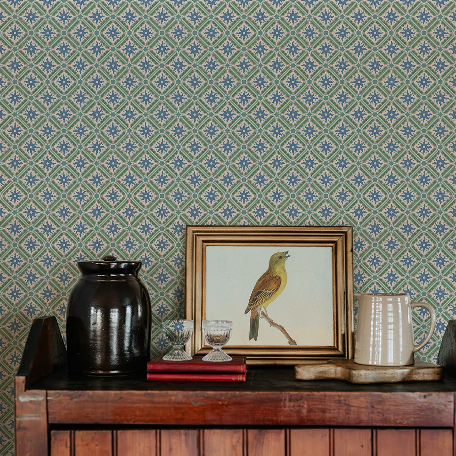 Nova And Sol Wallpaper in alice green, dusky plum and cobber color - pattern number JMWRNAS.03.0 - by Kravet in the Josephine Munsey Roll II collection