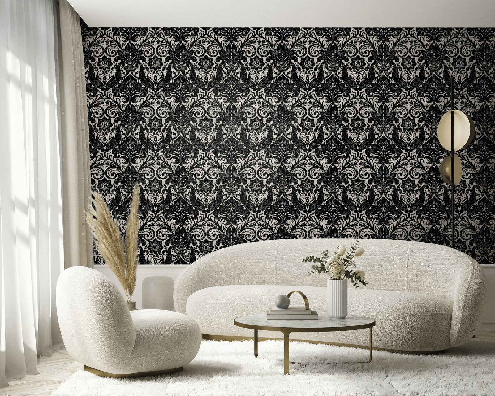 Damask Sauvage wallpaper in black color - pattern number LB25166 - by Galerie in the Off The Wall collection