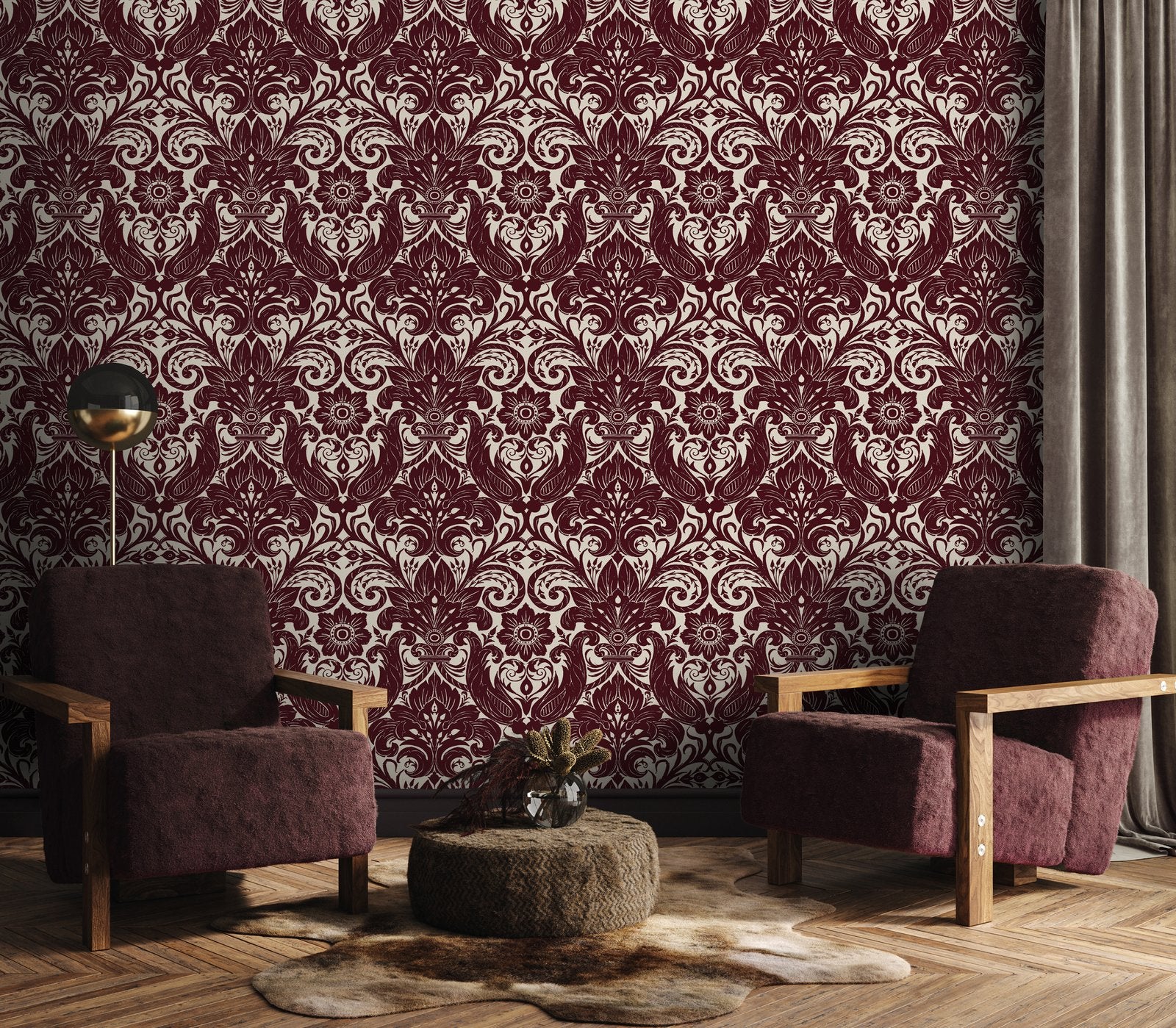 Damask Sauvage wallpaper in red color - pattern number LB25170 - by Galerie in the Off The Wall collection