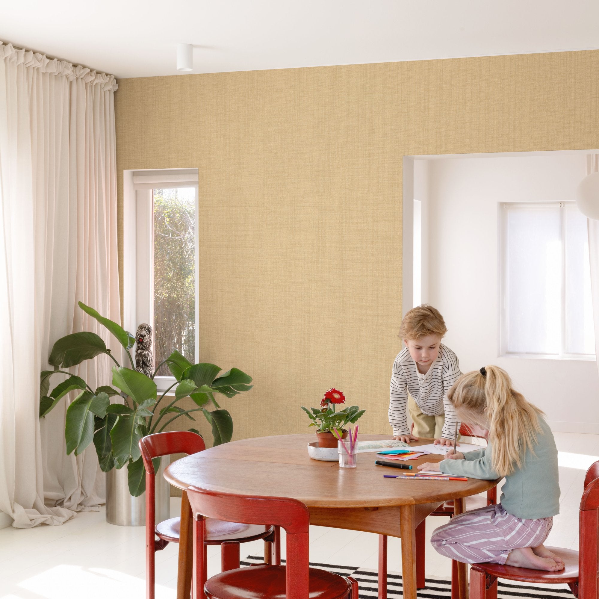 Textile Plain Wallpaper in gold color - pattern number GDLD1020 - by Grandeco in the Little Dreamers collection