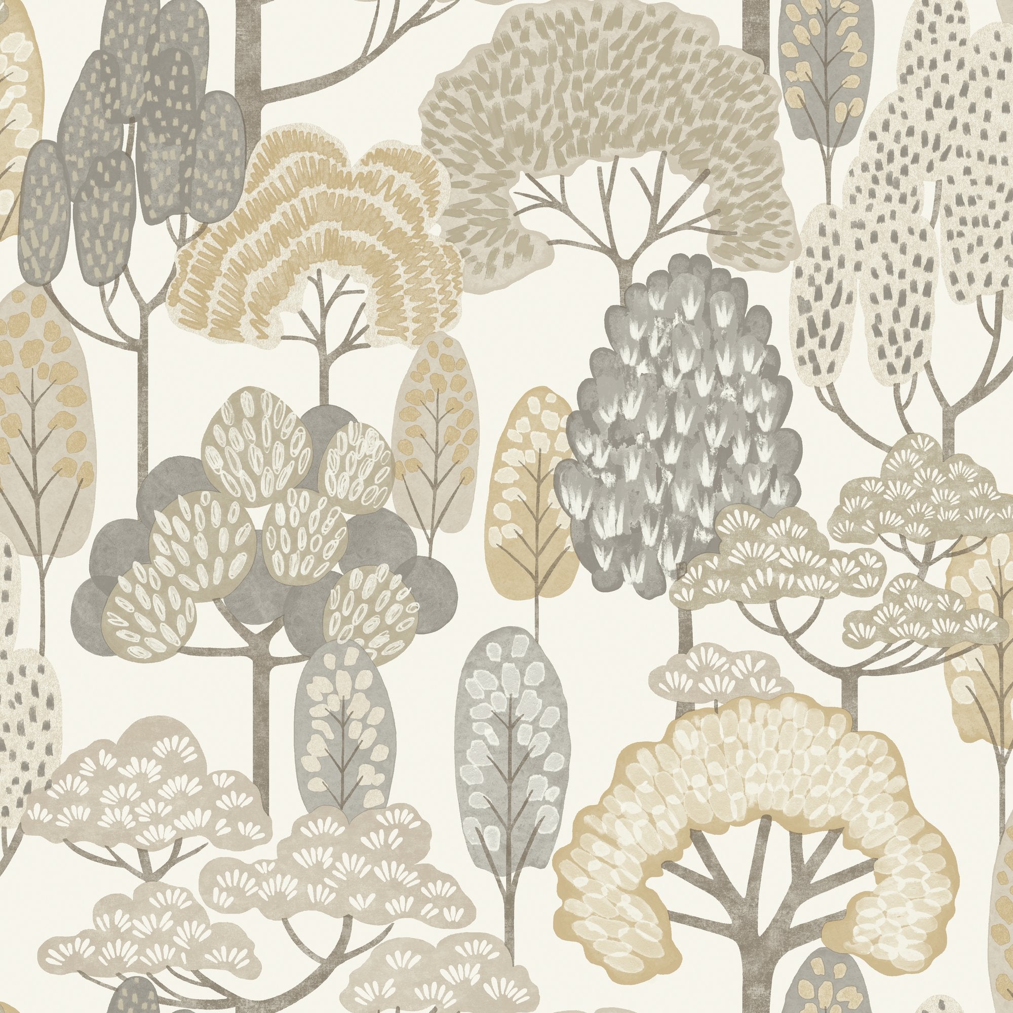 Trees Motive Wallpaper in beige color - pattern number GDLD2103 - by Grandeco in the Little Dreamers collection