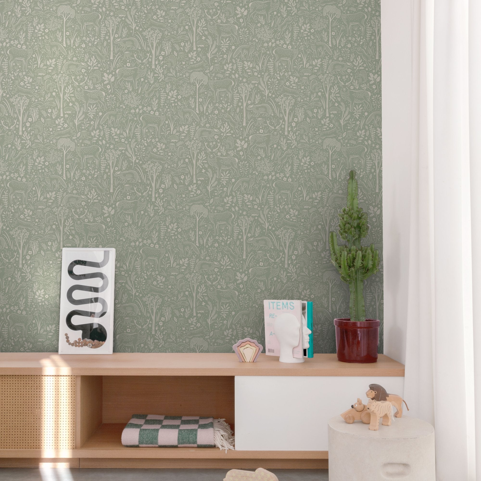 Trees all-over Wallpaper in green color - pattern number GDLD3413 - by Grandeco in the Little Dreamers collection