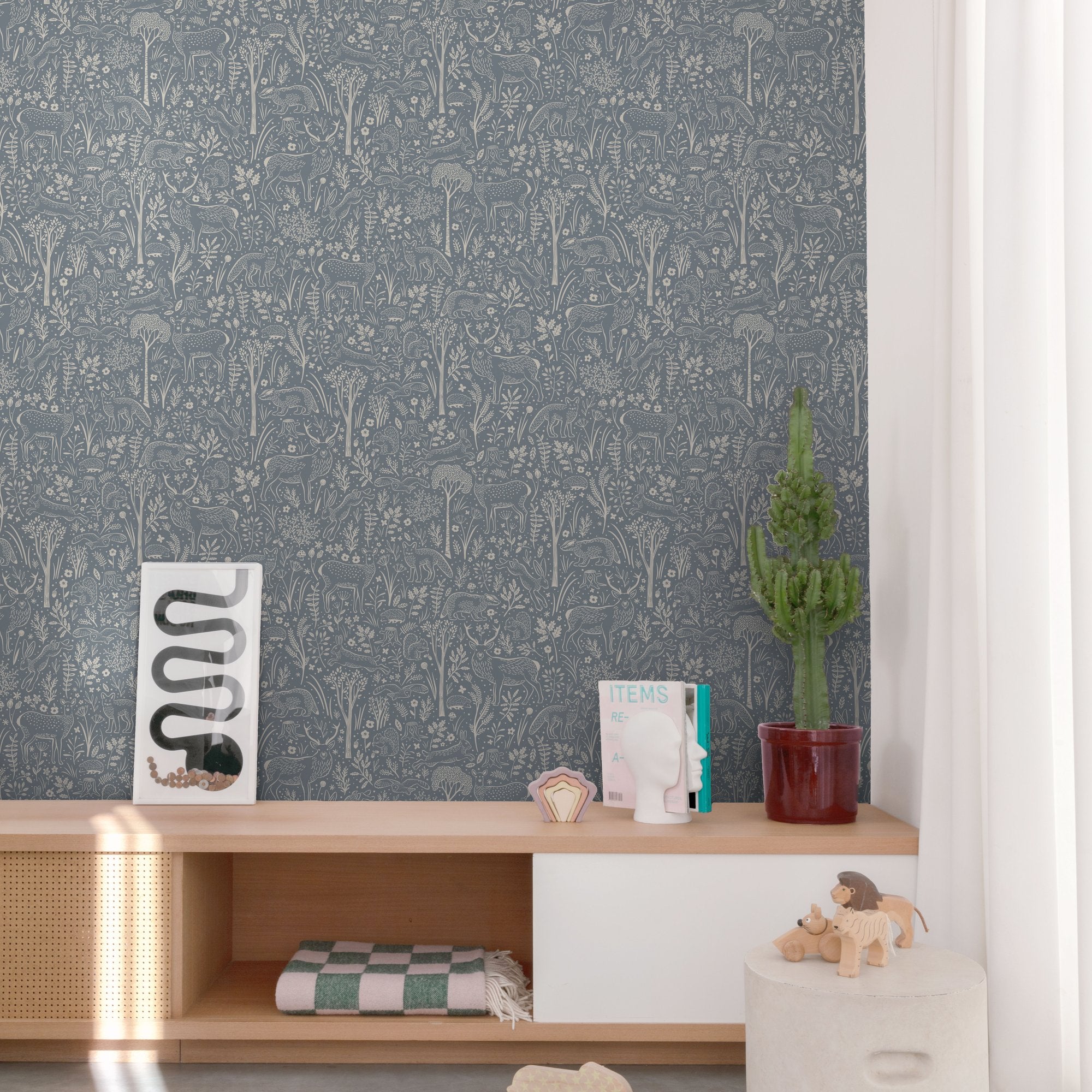 Trees all-over Wallpaper in blue color - pattern number GDLD3415 - by Grandeco in the Little Dreamers collection