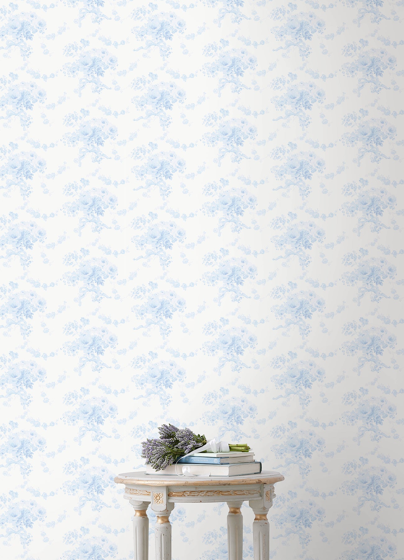 Charlamagne Harbor Peel and Stick wallpaper in powdered blue color - pattern number LFS6434 - by Brewster in the NuWallpaper by Love Shack Fancy collection