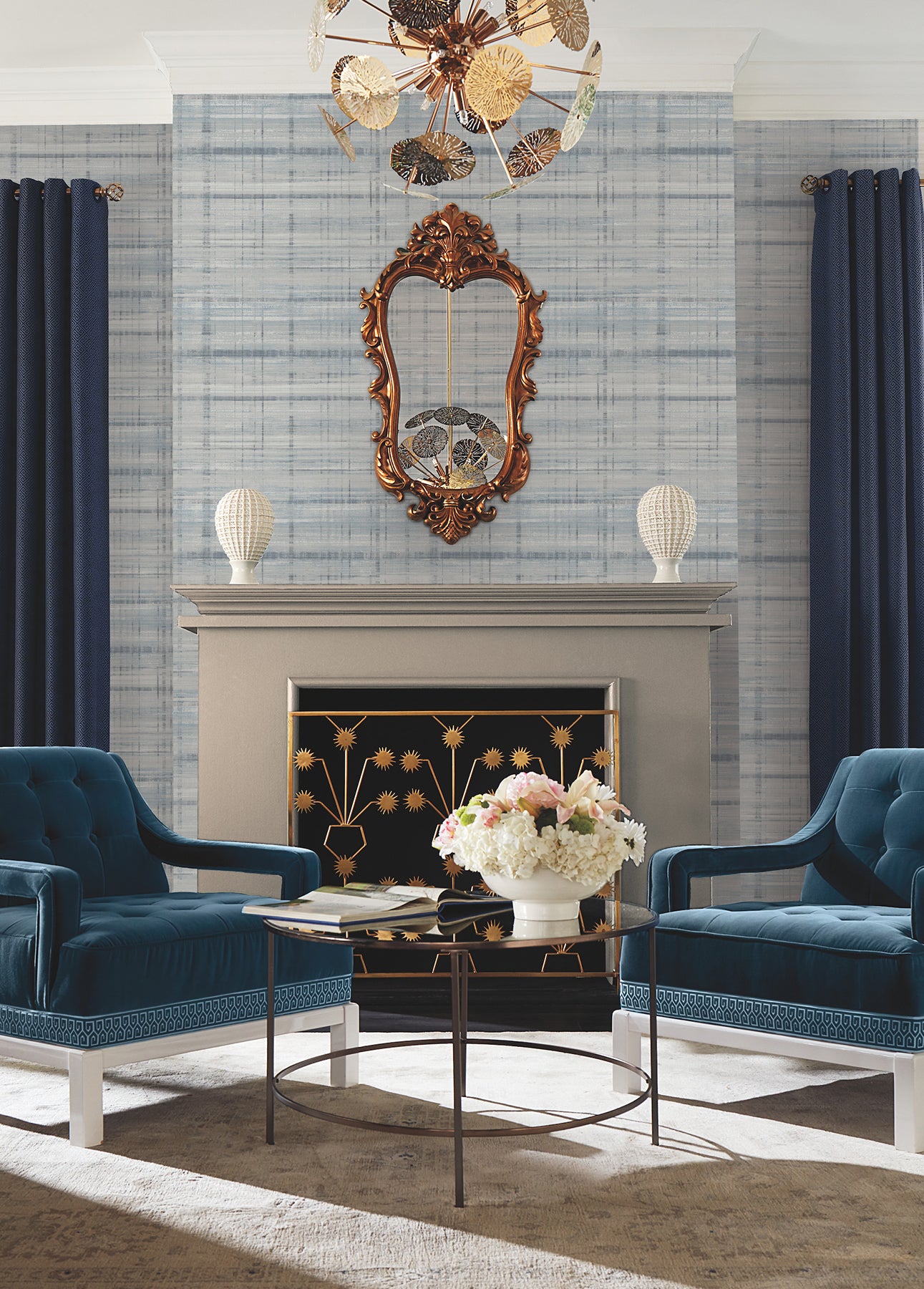Vanishing Point wallpaper in blue color - pattern number LL3245 - by Antonina Vella in the Layered Luxe collection