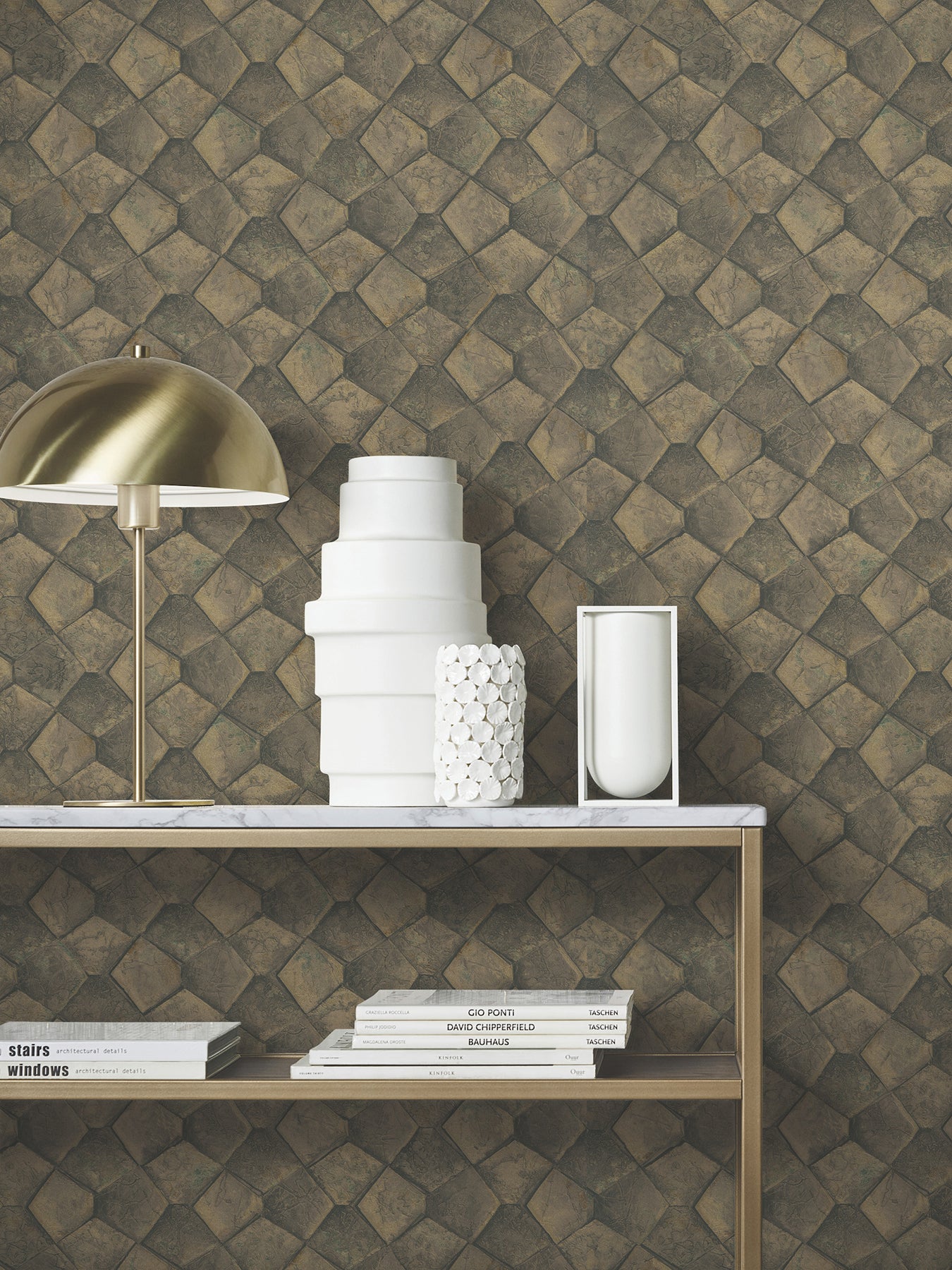 Waterford wallpaper in gold color - pattern number MA34909 - by Antonina Vella in the Opulent Accents collection