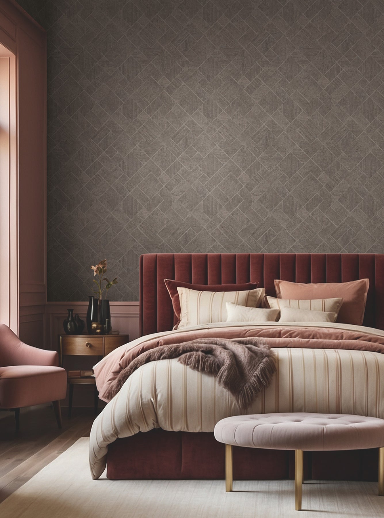 Marquetry wallpaper in taupe color - pattern number MA35511 - by Antonina Vella in the Opulent Accents collection