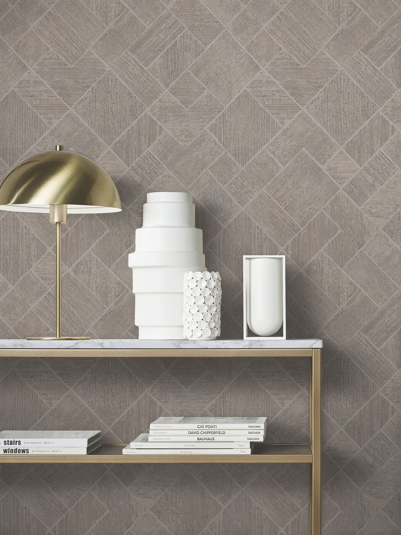 Marquetry wallpaper in taupe color - pattern number MA35511 - by Antonina Vella in the Opulent Accents collection