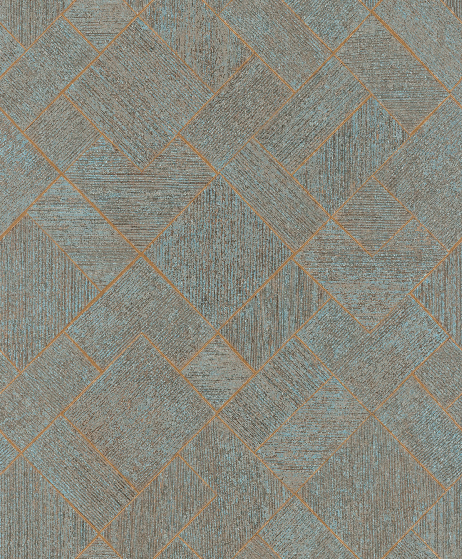 Marquetry wallpaper in teal color - pattern number MA35512 - by Antonina Vella in the Opulent Accents collection