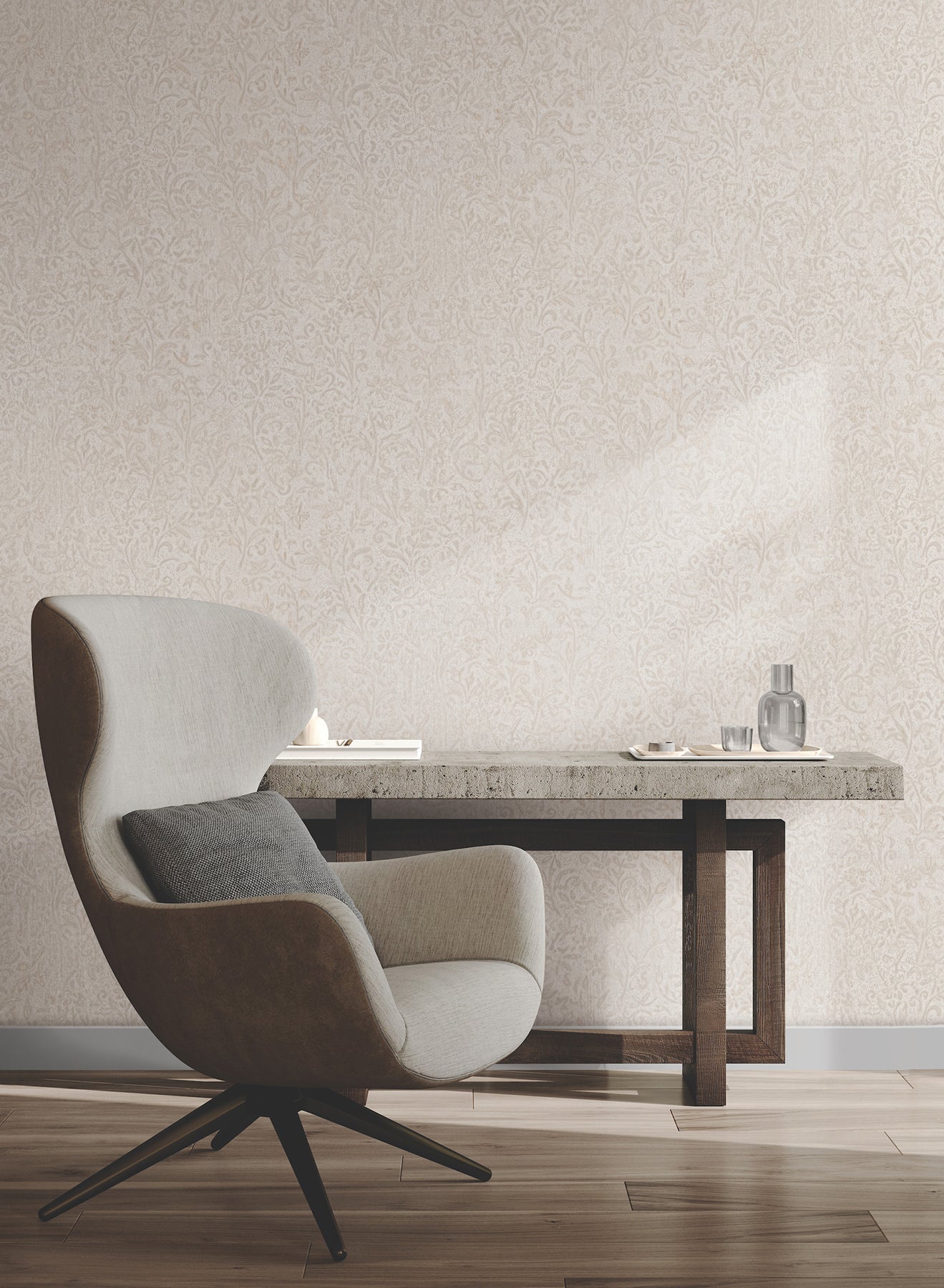 Sculpted Floral wallpaper in beige color - pattern number MA35531 - by Antonina Vella in the Opulent Accents collection