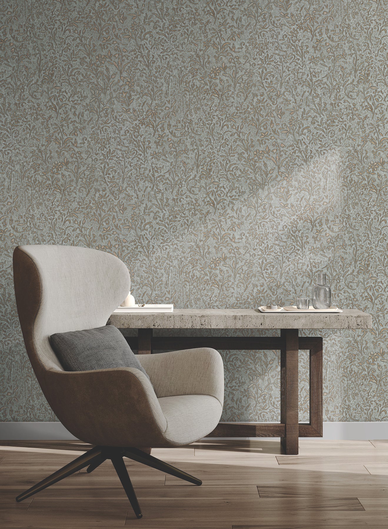 Sculpted Floral wallpaper in gold color - pattern number MA35532 - by Antonina Vella in the Opulent Accents collection