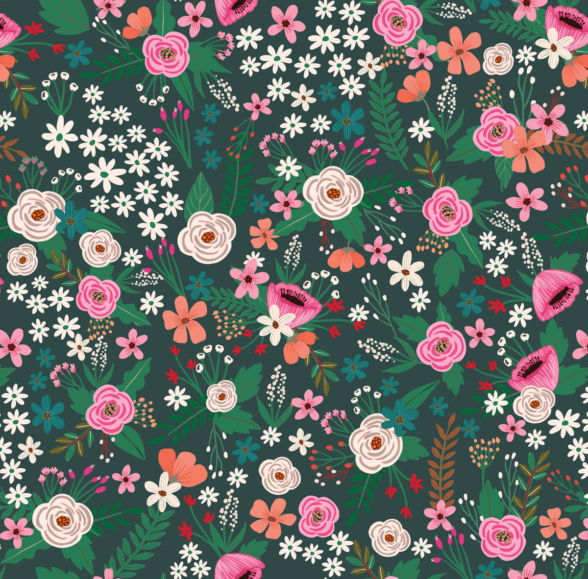 Sophie Floral Peel and Stick Wallpaper in Dark Green color - pattern number MIAPS1-02 - by Veer Decor in the Mia Charros Peel and Stick Collection collection