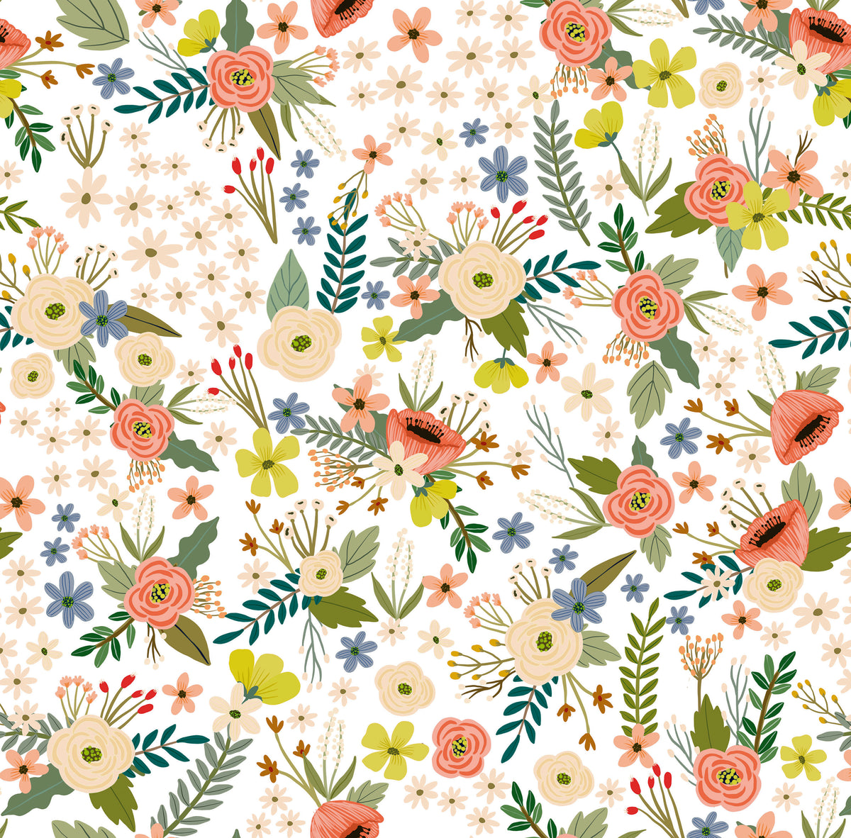 Sophie Floral Peel and Stick Wallpaper in White color - pattern number MIAPS1-04 - by Veer Decor in the Mia Charros Peel and Stick Collection collection