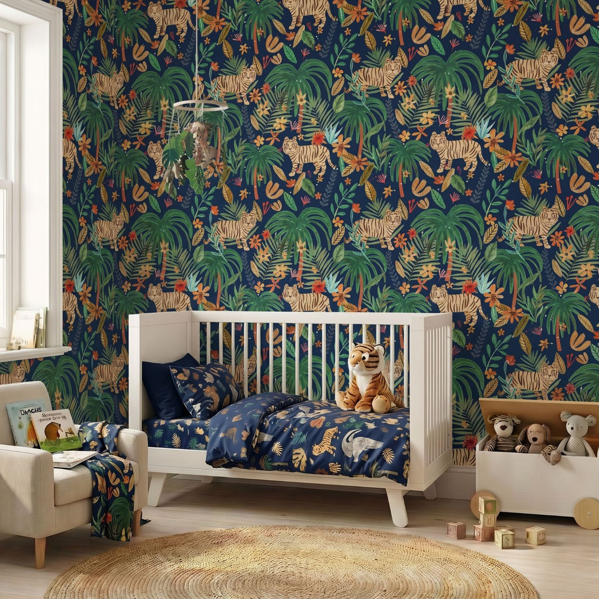 Jungle Jumboree Peel and Stick Wallpaper in Navy color - pattern number MIAPS4-02 - by Veer Decor in the Mia Charros Peel and Stick Collection collection