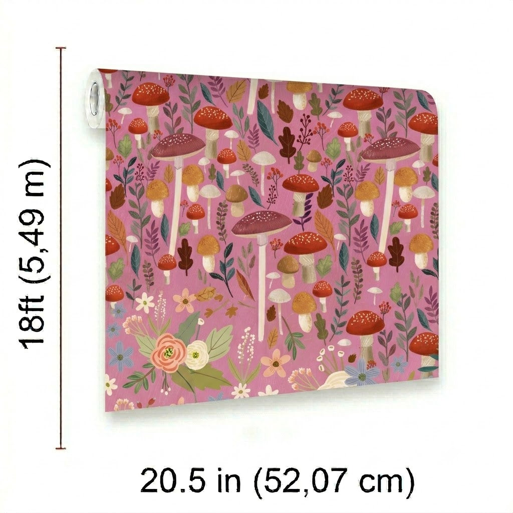 Mushroom Muse Peel and Stick Wallpaper in Pink color - pattern number MIAPS5-01 - by Veer Decor in the Mia Charros Peel and Stick Collection collection