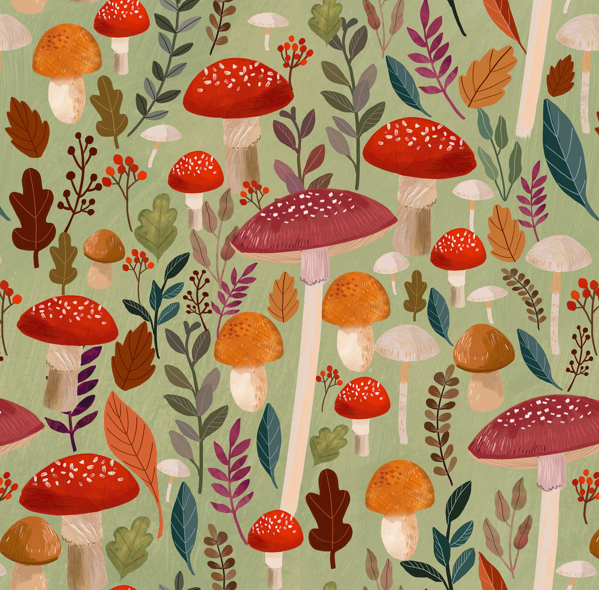 Mushroom Muse Peel and Stick Wallpaper in Green color - pattern number MIAPS5-02 - by Veer Decor in the Mia Charros Peel and Stick Collection collection