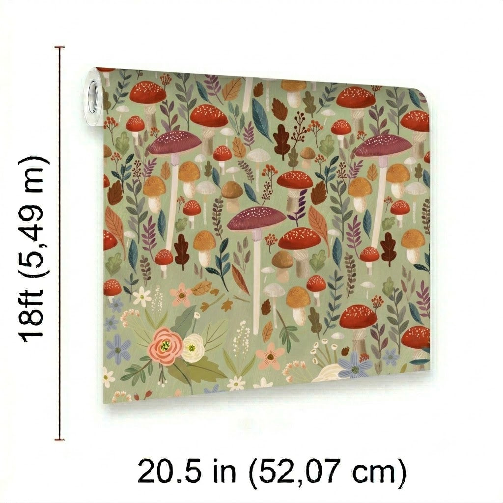 Mushroom Muse Peel and Stick Wallpaper in Green color - pattern number MIAPS5-02 - by Veer Decor in the Mia Charros Peel and Stick Collection collection