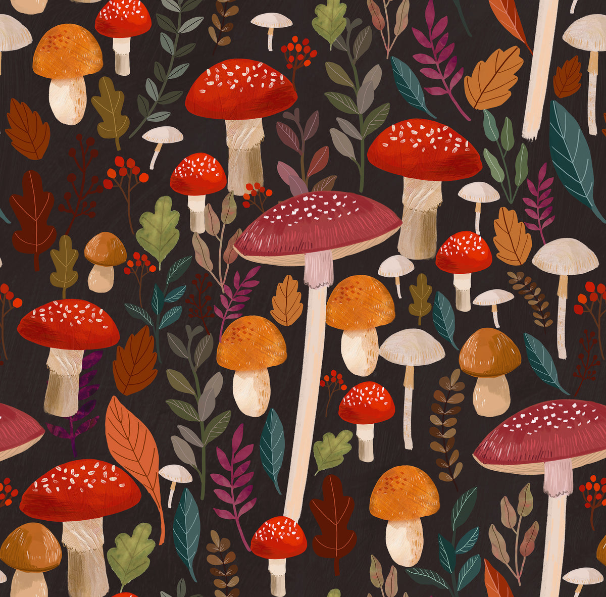 Mushroom Muse Peel and Stick Wallpaper in Black color - pattern number MIAPS5-03 - by Veer Decor in the Mia Charros Peel and Stick Collection collection