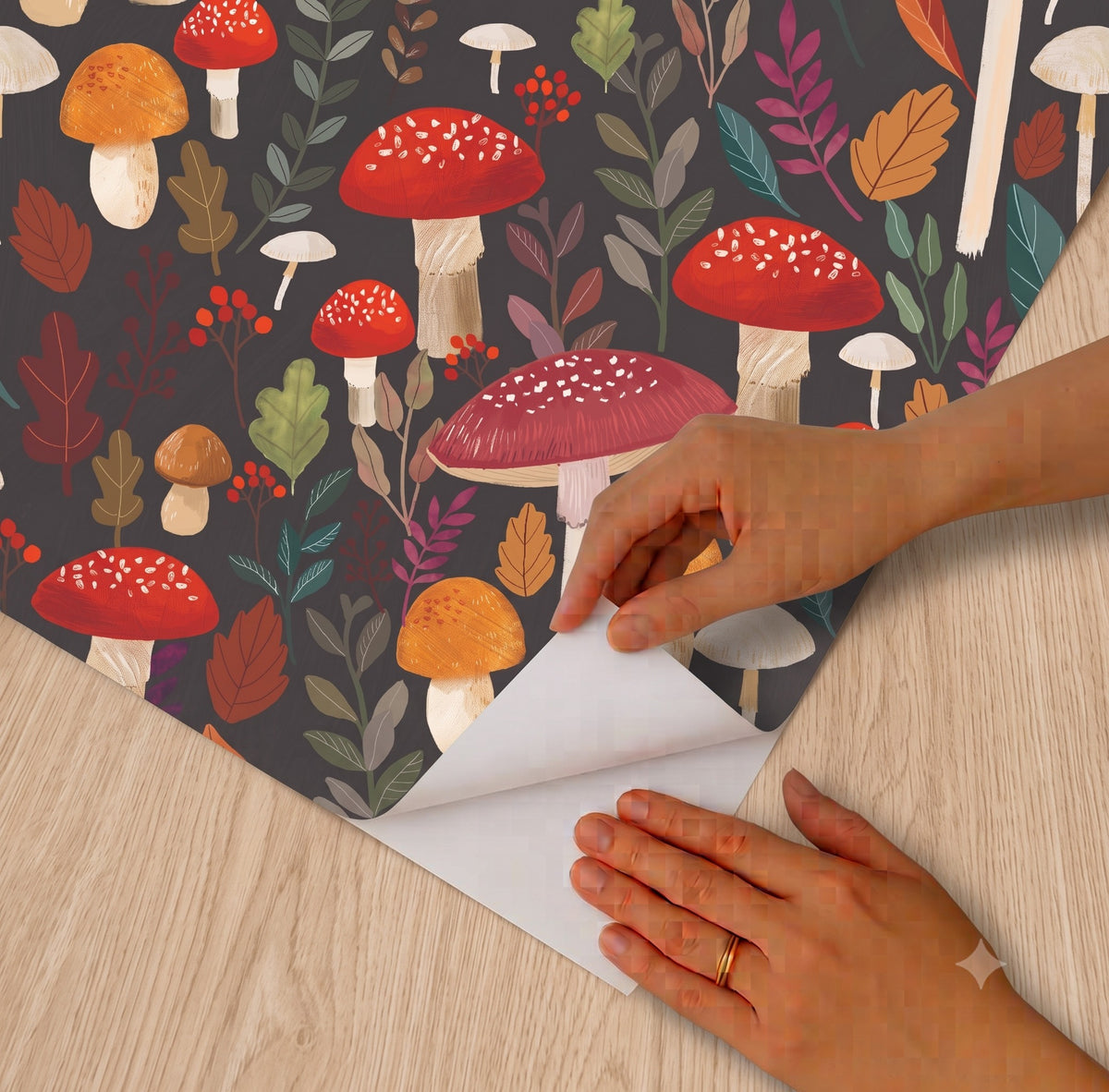 Mushroom Muse Peel and Stick Wallpaper in Black color - pattern number MIAPS5-03 - by Veer Decor in the Mia Charros Peel and Stick Collection collection