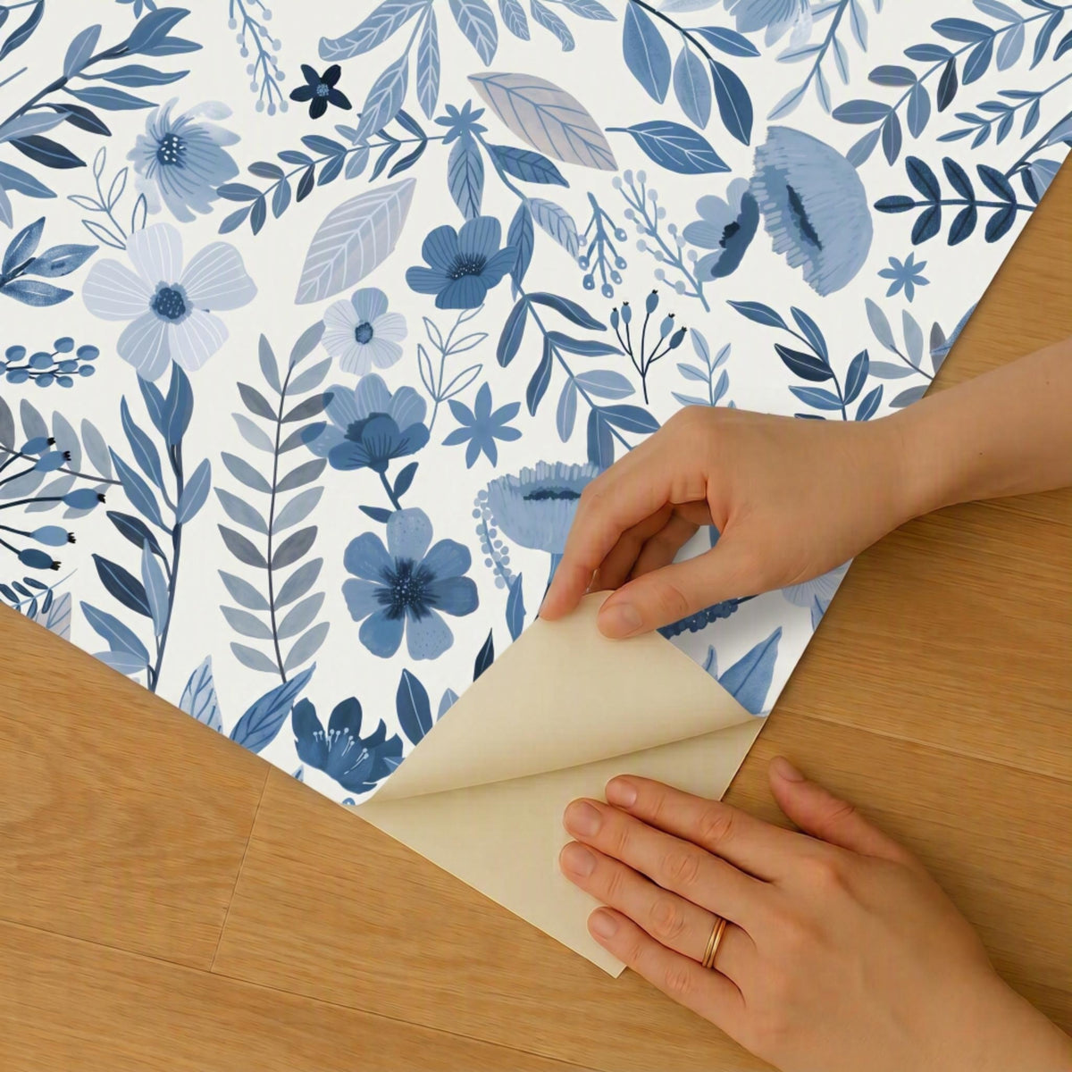 Emilie Floral Peel and Stick Wallpaper in Blue color - pattern number MIAPS6-01 - by Veer Decor in the Mia Charros Peel and Stick Collection collection