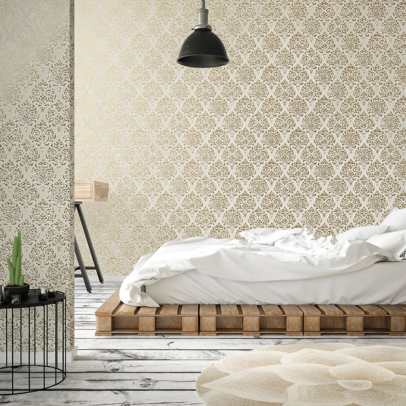 Modern Damask wallpaper in gold color - pattern number MT2020 - by Galerie in the Lustre collection