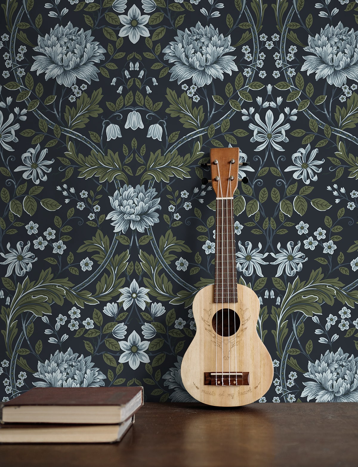 Honeysuckle Trail Peel and Stick wallpaper in blue and sage color - pattern number NW44602 - by NextWall in the Peel and Stick Wallpaper by Nextwall collection