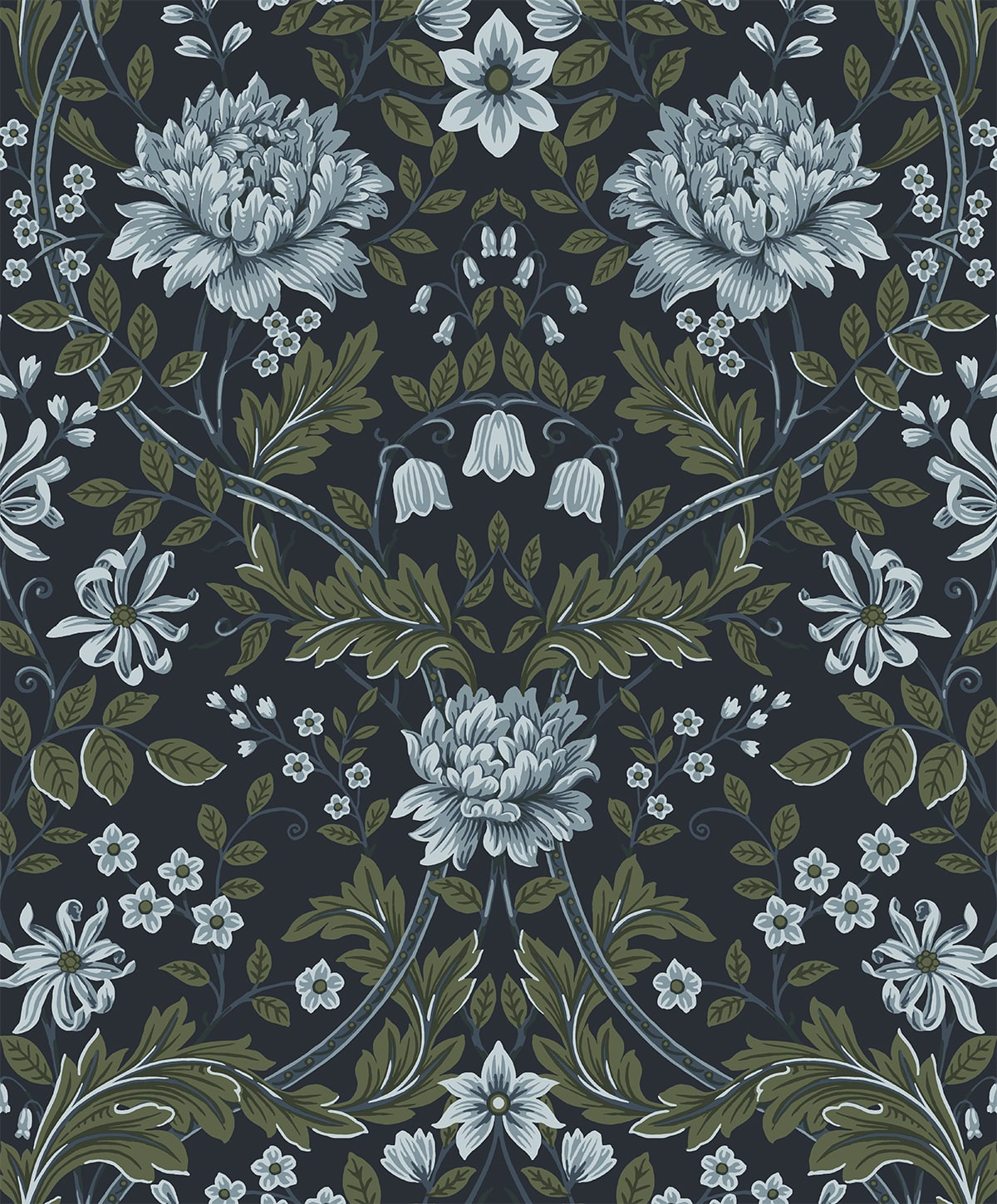 Honeysuckle Trail Peel and Stick wallpaper in blue and sage color - pattern number NW44602 - by NextWall in the Peel and Stick Wallpaper by Nextwall collection