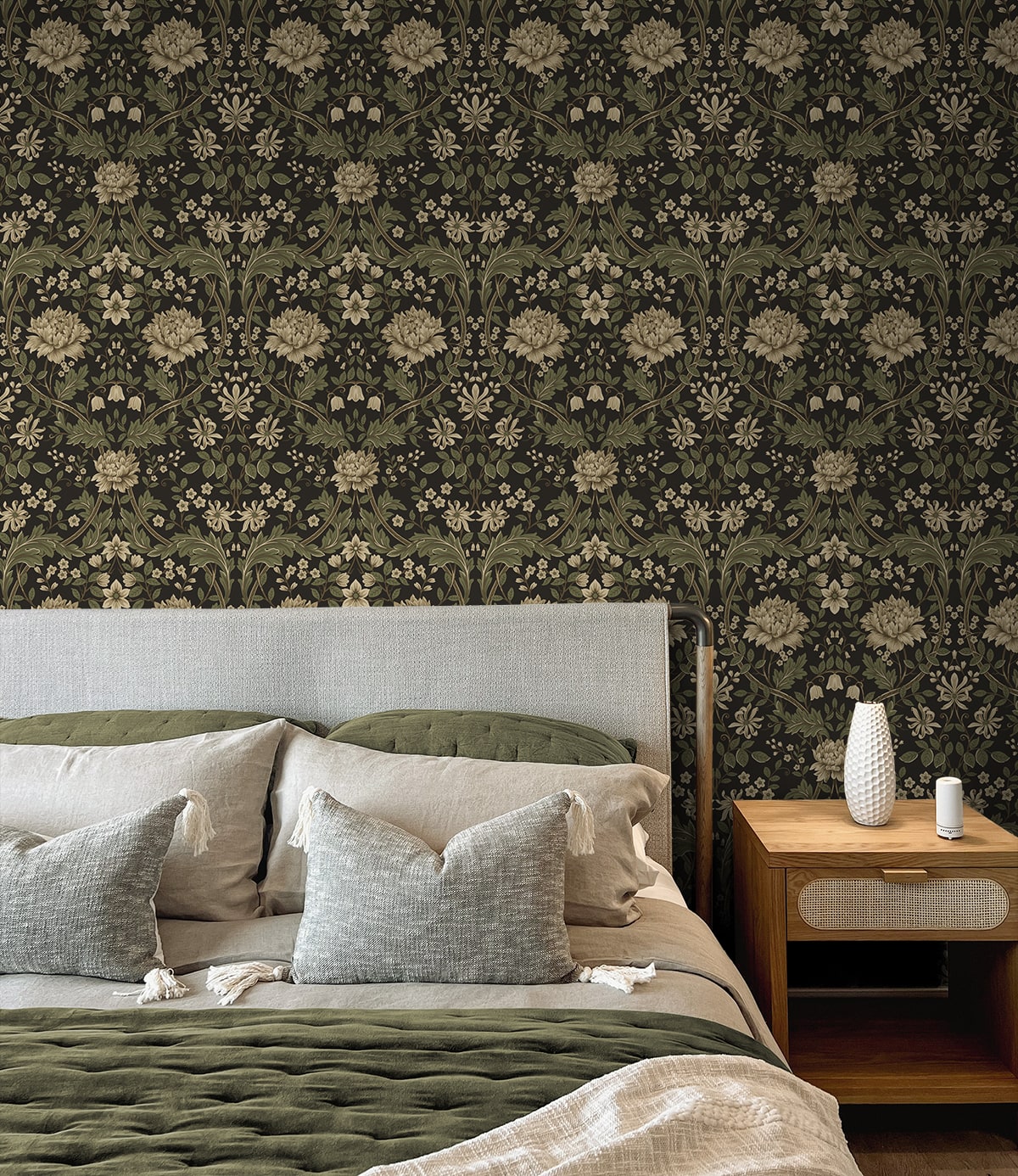 Honeysuckle Trail Peel and Stick wallpaper in brown and sage color - pattern number NW44606 - by NextWall in the Peel and Stick Wallpaper by Nextwall collection