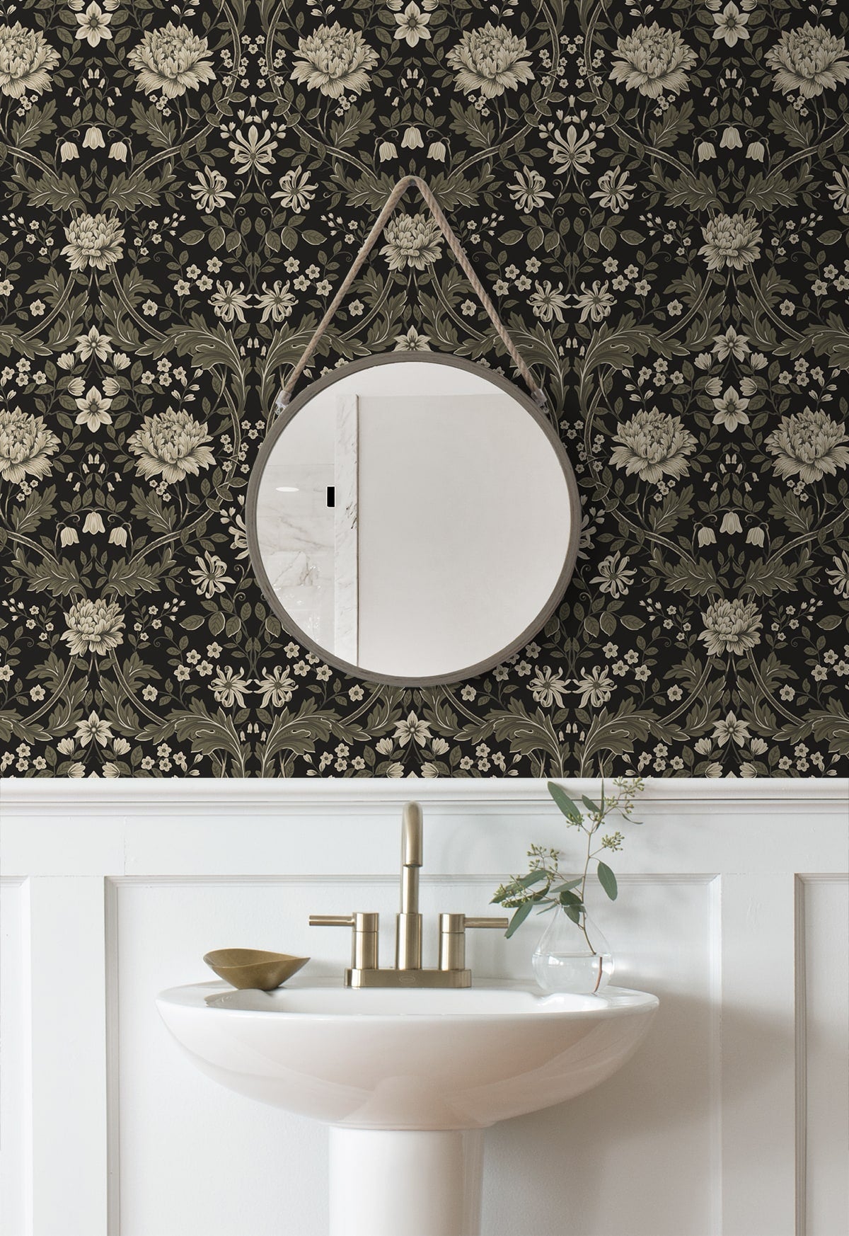 Honeysuckle Trail Peel and Stick wallpaper in ebony and pavestone color - pattern number NW44610 - by NextWall in the Peel and Stick Wallpaper by Nextwall collection