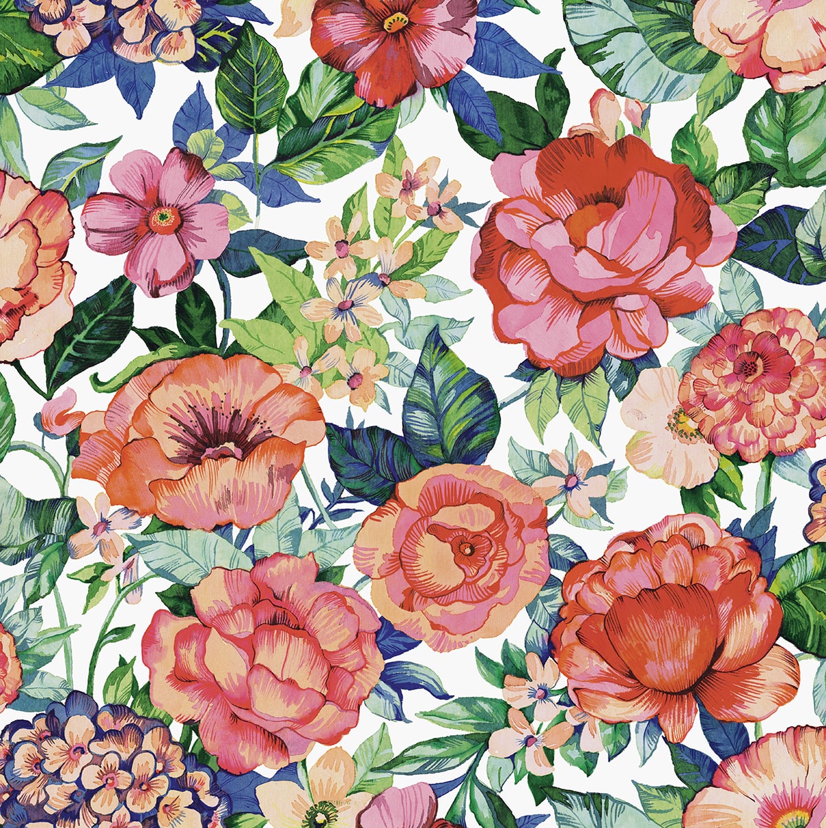 Watercolor Floral Garden Peel and Stick wallpaper in spring blossom color - pattern number NW52905 - by NextWall in the Peel and Stick Wallpaper by Nextwall collection