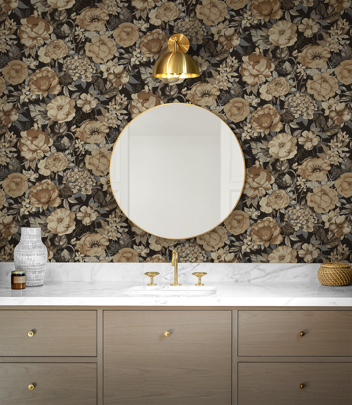 Watercolor Floral Garden Peel and Stick wallpaper in neutral and wrought iron color - pattern number NW52926 - by NextWall in the Peel and Stick Wallpaper by Nextwall collection