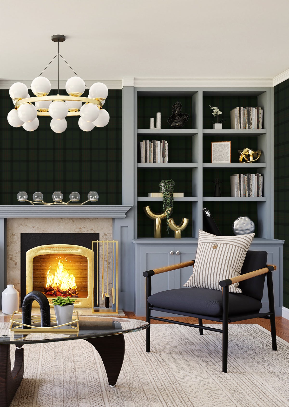 Tailor Plaid Peel and Stick wallpaper in greenery color - pattern number NW54304 - by NextWall in the Peel and Stick Wallpaper by Nextwall collection