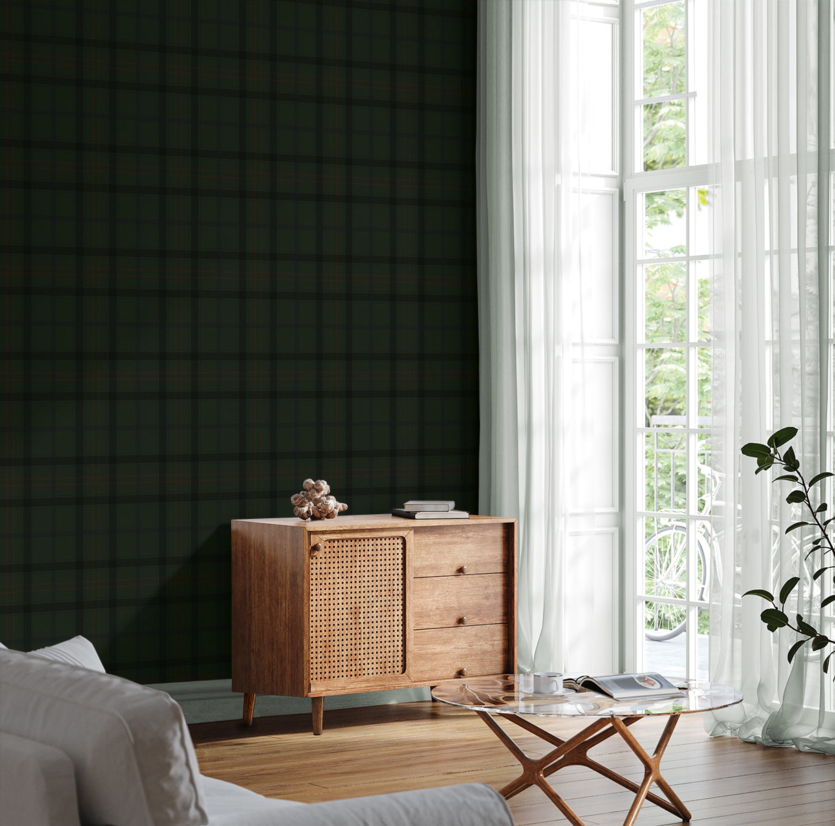 Tailor Plaid Peel and Stick wallpaper in greenery color - pattern number NW54304 - by NextWall in the Peel and Stick Wallpaper by Nextwall collection