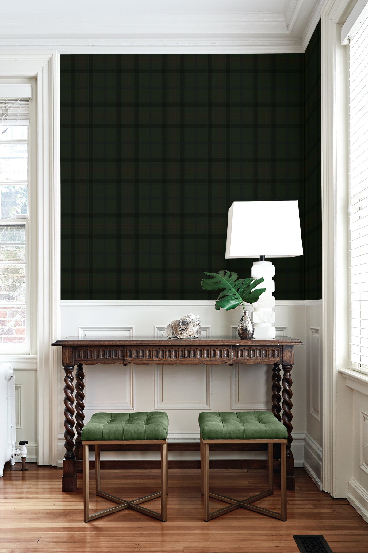Tailor Plaid Peel and Stick wallpaper in greenery color - pattern number NW54304 - by NextWall in the Peel and Stick Wallpaper by Nextwall collection