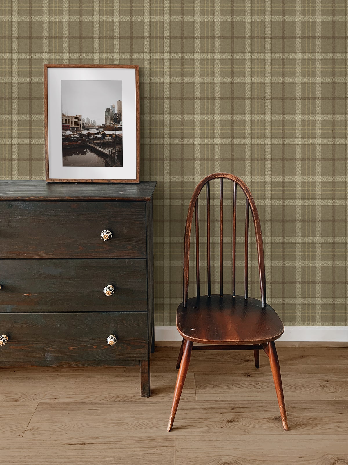 Tailor Plaid Peel and Stick wallpaper in cafe latte color - pattern number NW54316 - by NextWall in the Peel and Stick Wallpaper by Nextwall collection