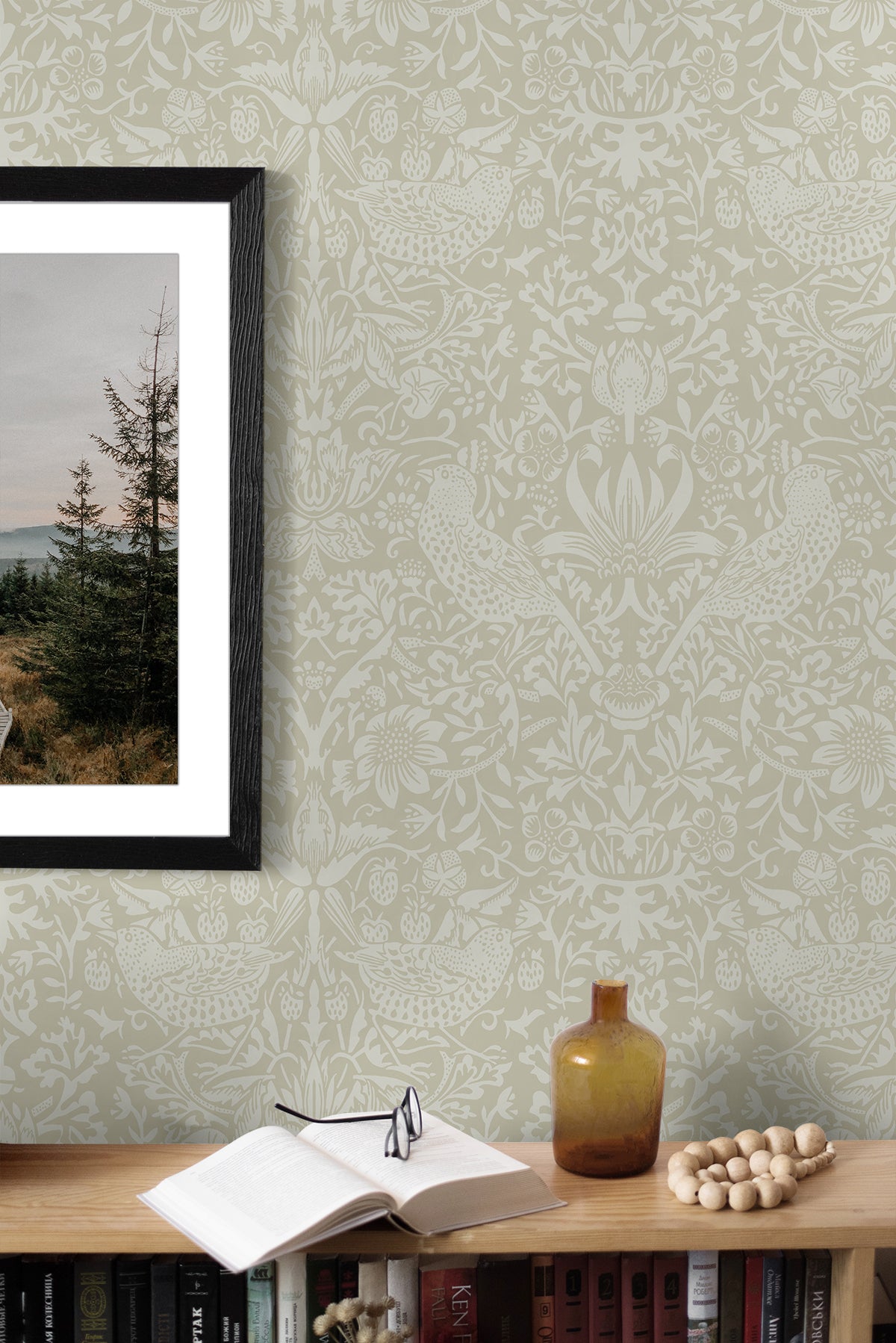 Tonal Bird Garden Peel and Stick wallpaper in neutral color - pattern number NW54407 - by NextWall in the Peel and Stick Wallpaper by Nextwall collection