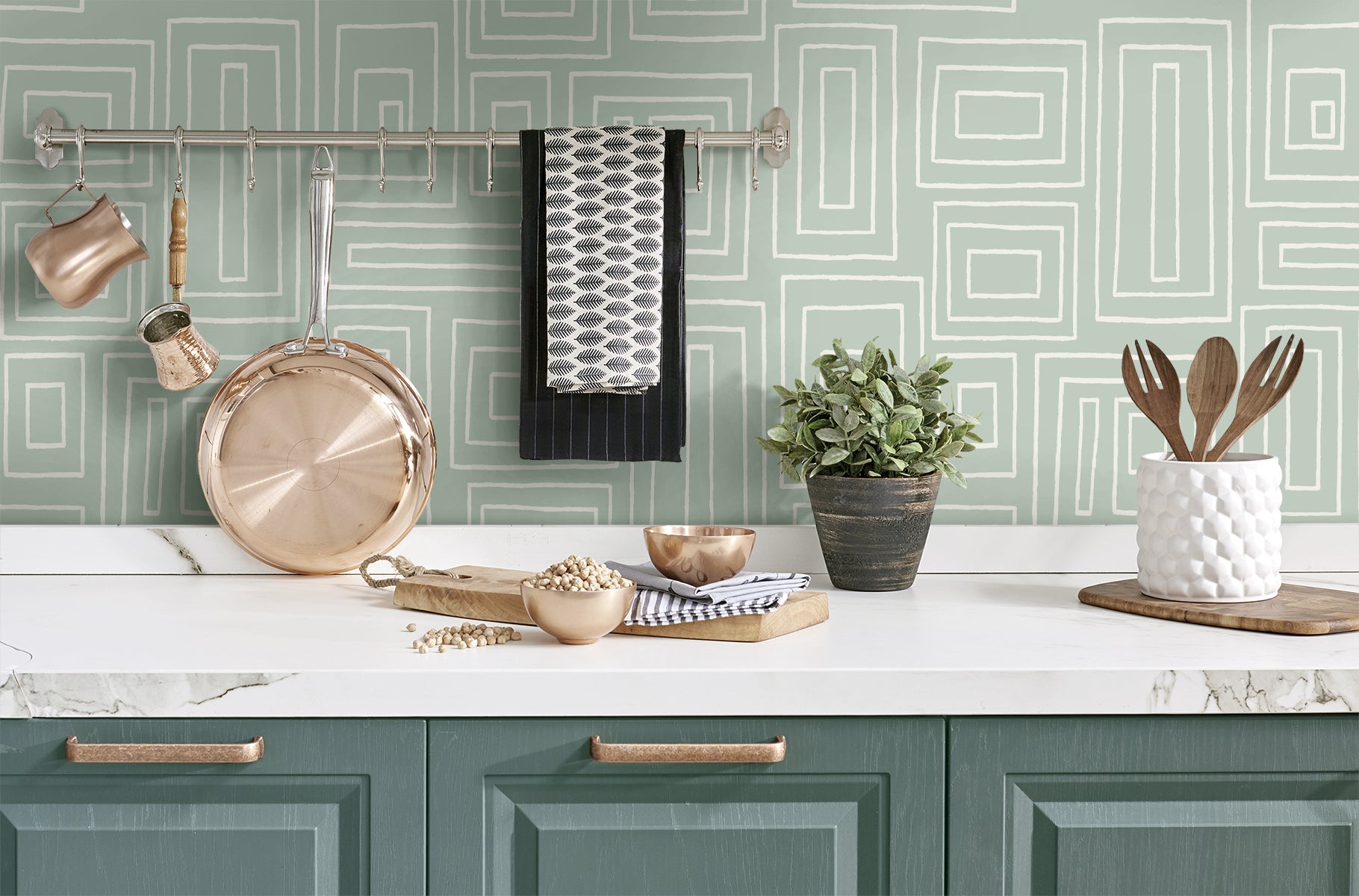 Rectangle Geo Peel and Stick wallpaper in aloe green color - pattern number NW56604 - by NextWall in the Peel and Stick Wallpaper by Nextwall collection