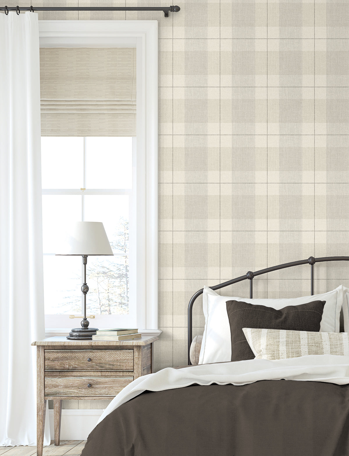 Lenox Hill Plaid Peel and Stick wallpaper in neutral color - pattern number NW56906 - by NextWall in the Peel and Stick Wallpaper by Nextwall collection