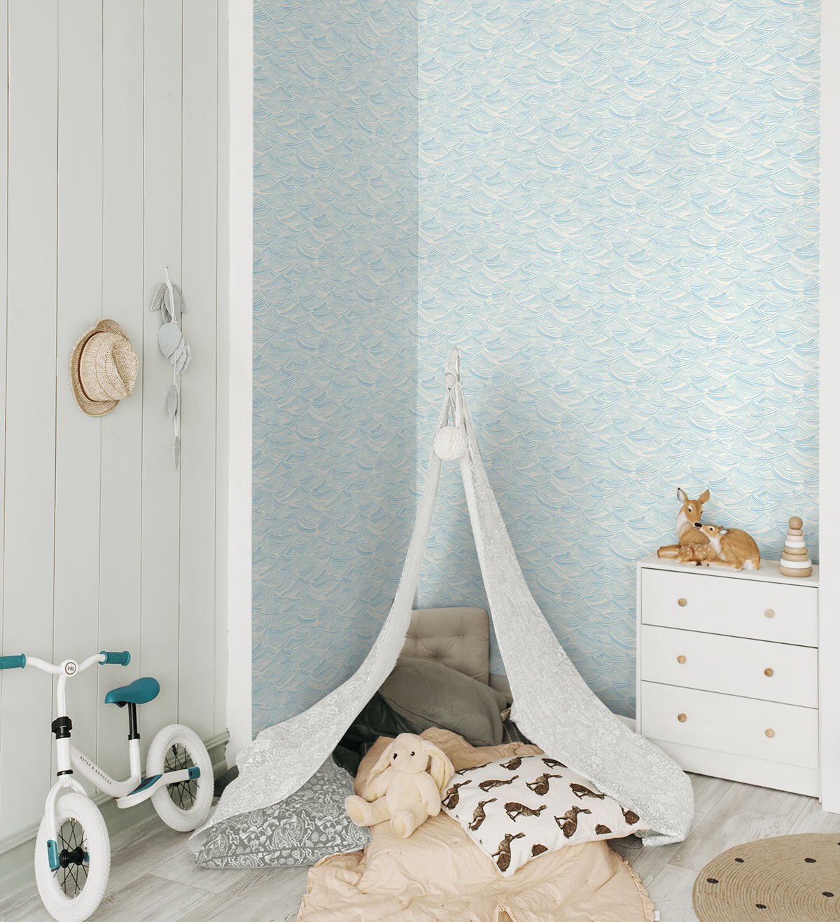 Bayside Waves Peel and Stick wallpaper in sky blue color - pattern number NW57002 - by NextWall in the Peel and Stick Wallpaper by Nextwall collection