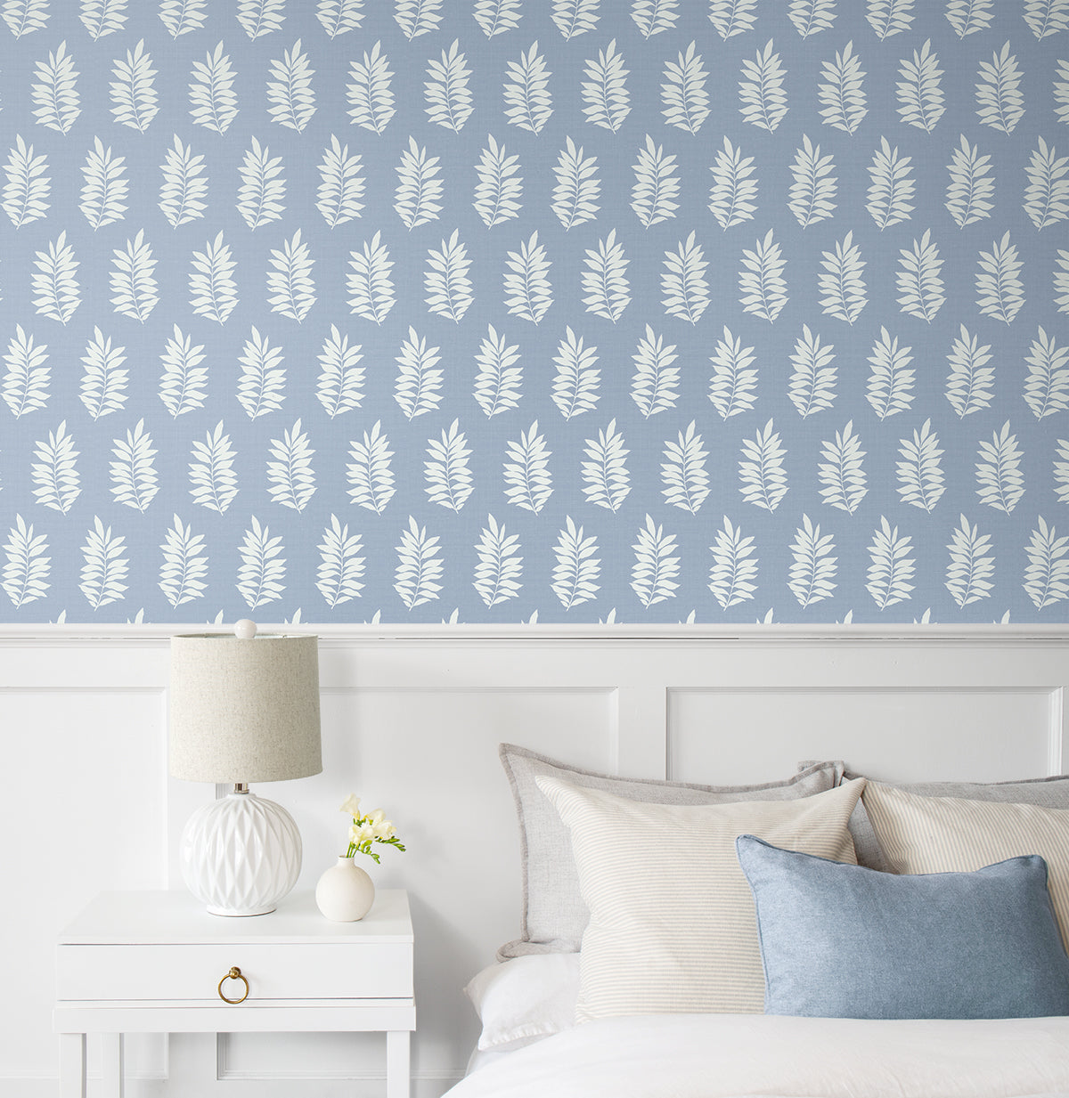 Pinnate Leaf Silhouette Peel and Stick wallpaper in blue mist color - pattern number NW57202 - by NextWall in the Peel and Stick Wallpaper by Nextwall collection