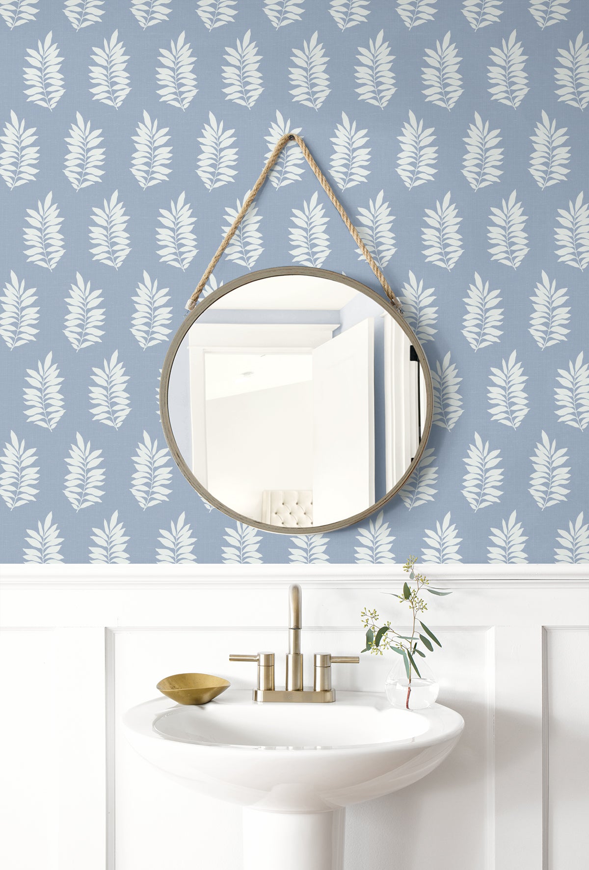 Pinnate Leaf Silhouette Peel and Stick wallpaper in blue mist color - pattern number NW57202 - by NextWall in the Peel and Stick Wallpaper by Nextwall collection