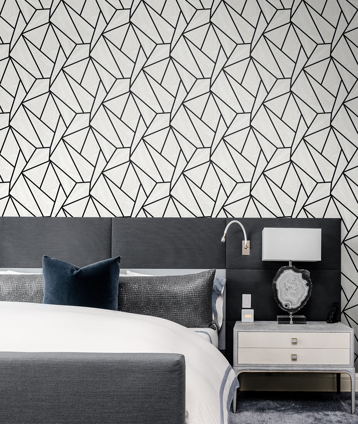 Vector Geo Peel and Stick wallpaper in ebony and morning fog color - pattern number NW57300 - by NextWall in the Peel and Stick Wallpaper by Nextwall collection