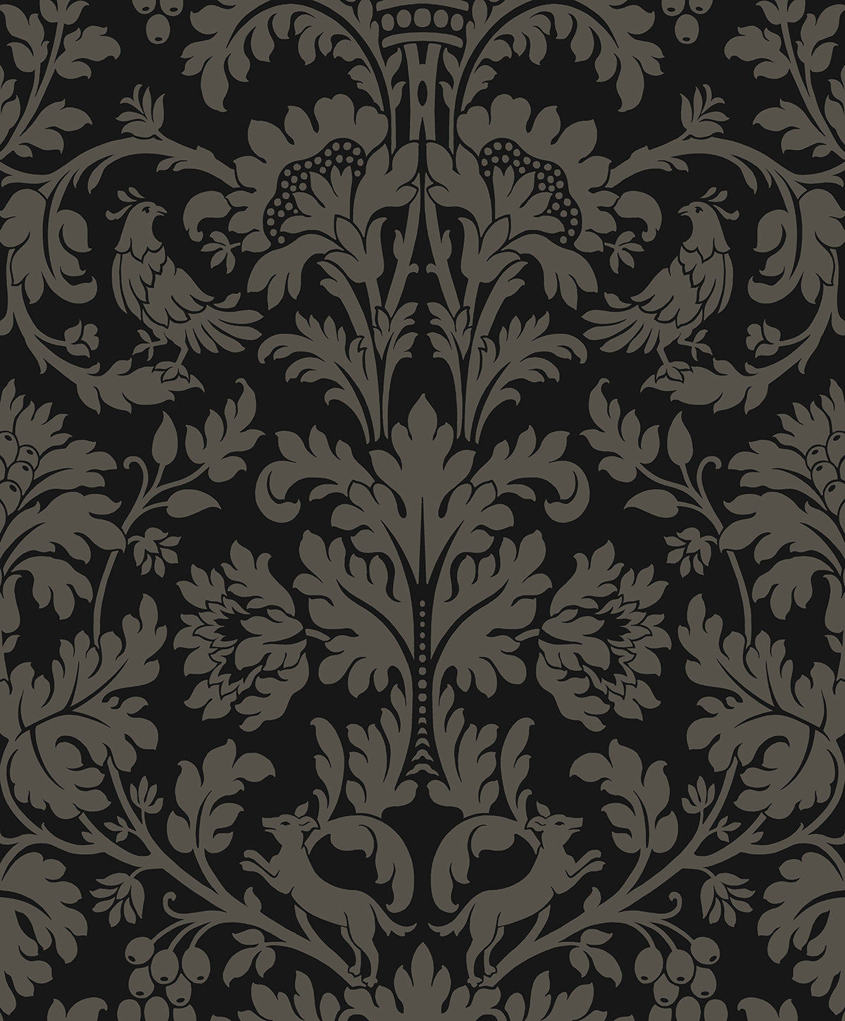 Ansel Damask Peel and Stick wallpaper in ebony and pavestone color - pattern number NW57710 - by NextWall in the Peel and Stick Wallpaper by Nextwall collection