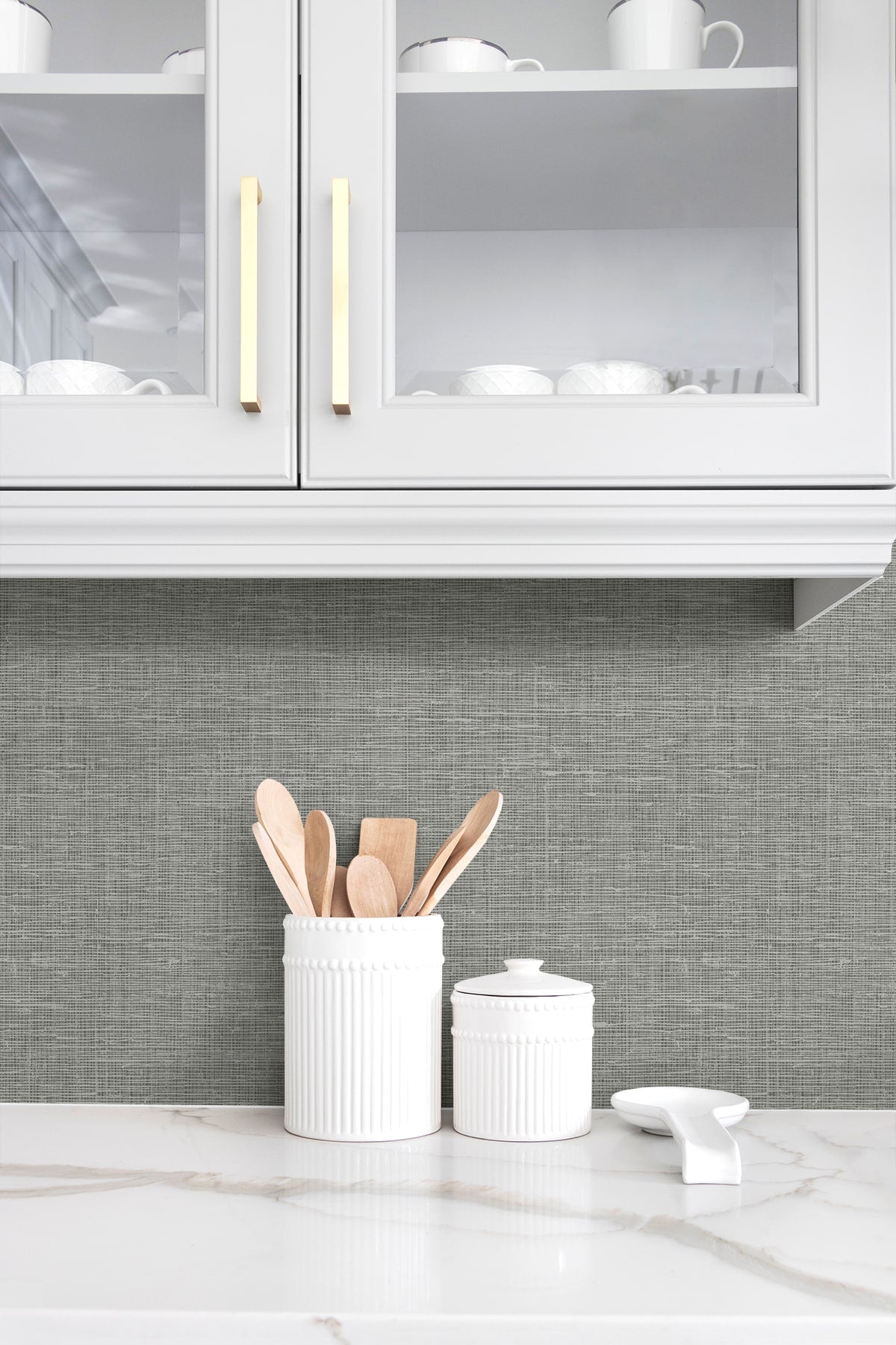 Silas Faux Linen Peel and Stick wallpaper in pavestone color - pattern number NW57808 - by NextWall in the Peel and Stick Wallpaper by Nextwall collection