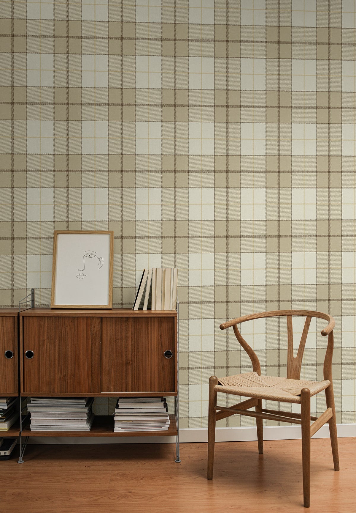 Altarinda Plaid Peel and Stick wallpaper in latte color - pattern number NW58105 - by NextWall in the Peel and Stick Wallpaper by Nextwall collection