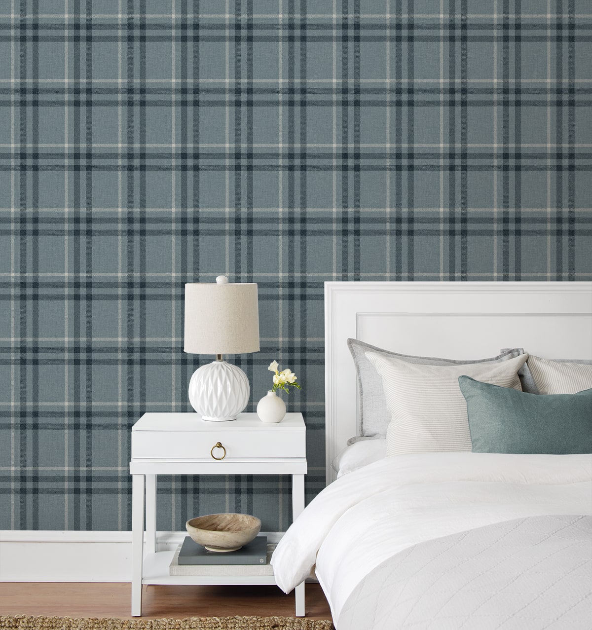 Calverlay Plaid Peel and Stick wallpaper in light blue color - pattern number NW58202 - by NextWall in the Peel and Stick Wallpaper by Nextwall collection