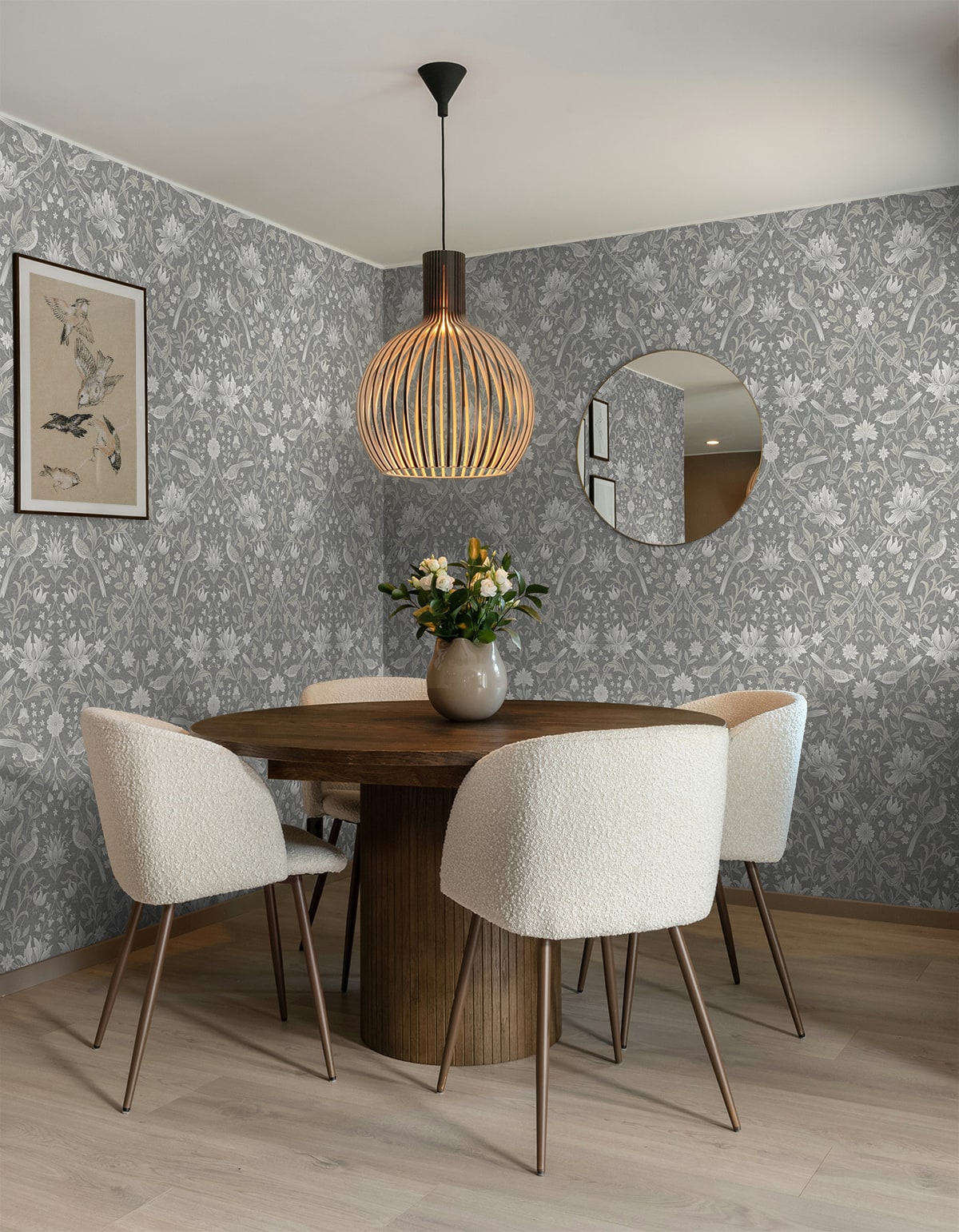 Vintage Bird Ogee Peel and Stick wallpaper in grey color - pattern number NW58308 - by NextWall in the Peel and Stick Wallpaper by Nextwall collection