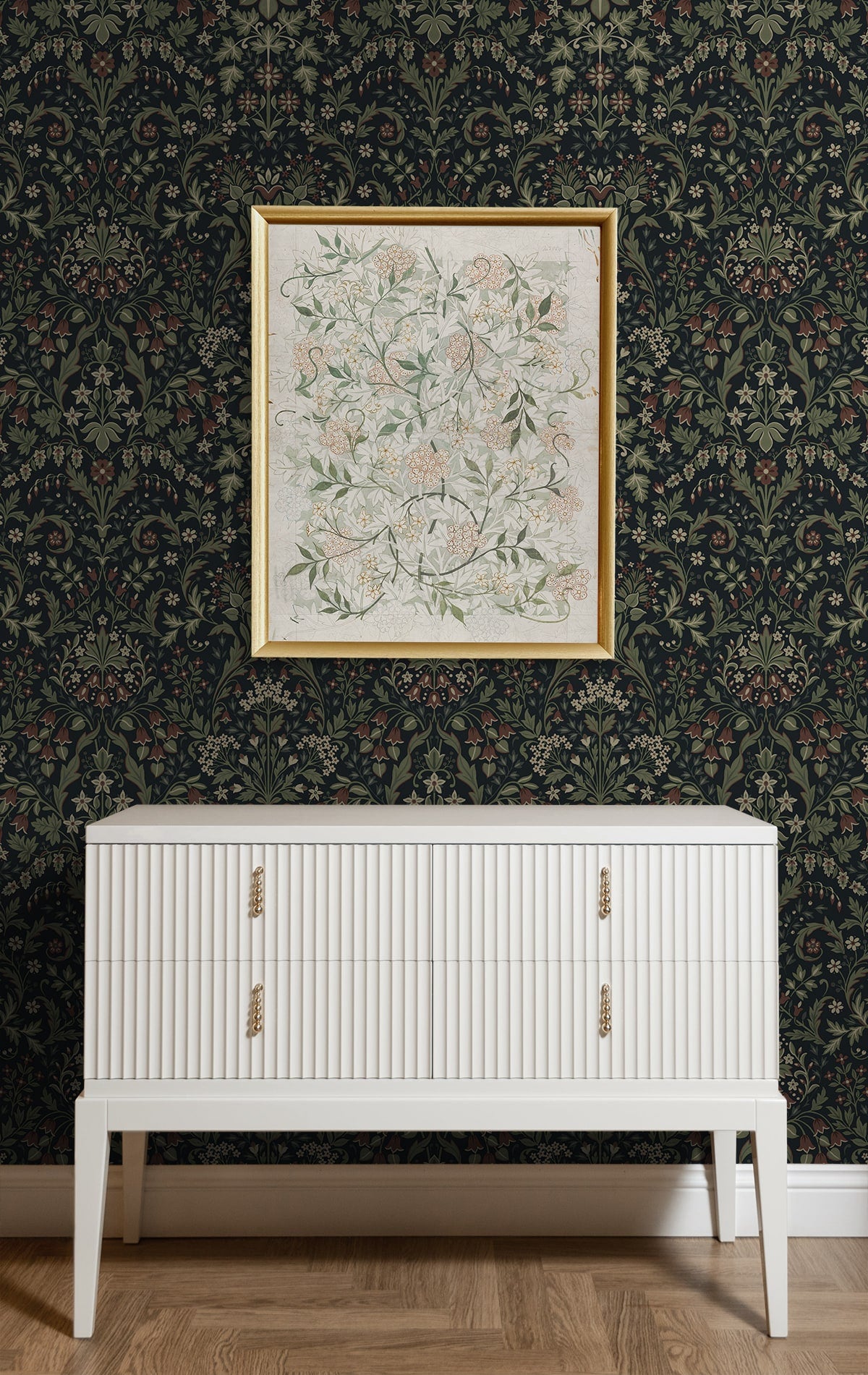 Filigree Floral Peel and Stick wallpaper in midnight blue and sage color - pattern number NW58402 - by NextWall in the Peel and Stick Wallpaper by Nextwall collection