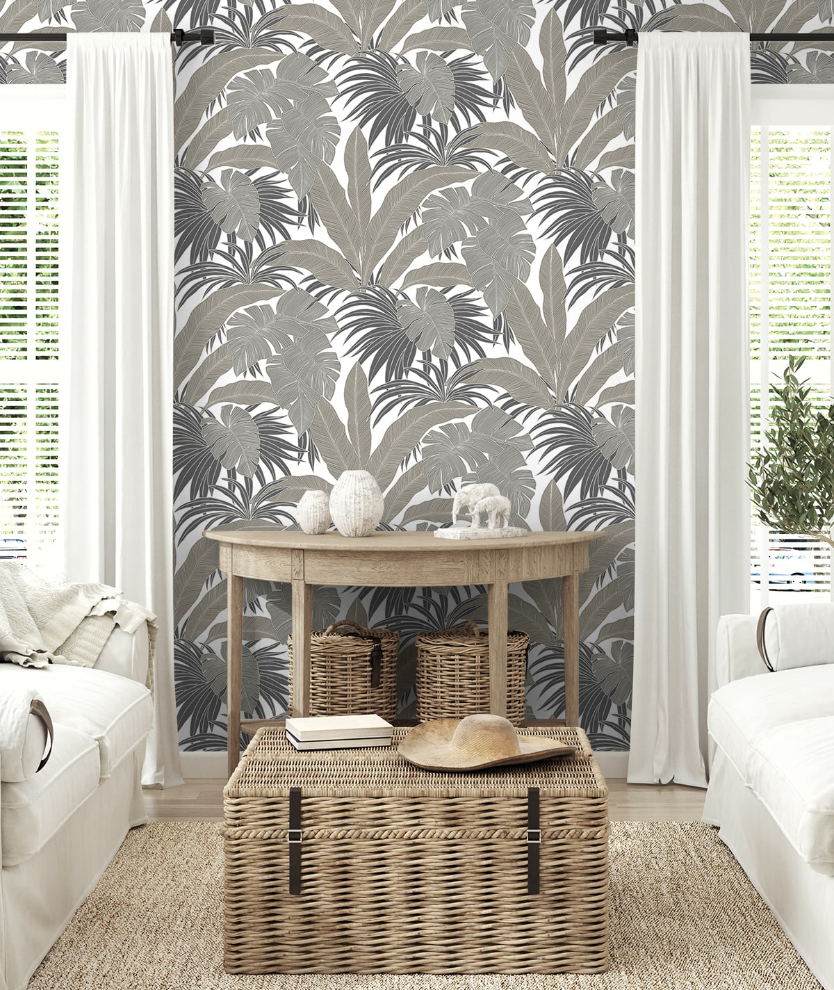 Laguna Leaf Peel and Stick wallpaper in pavestone color - pattern number NW58707 - by NextWall in the Peel and Stick Wallpaper by Nextwall collection