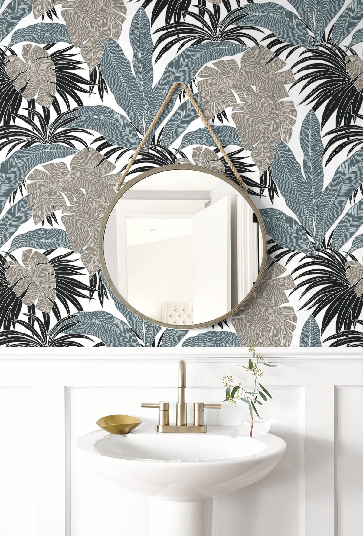 Laguna Leaf Peel and Stick wallpaper in bluestone and grey color - pattern number NW58708 - by NextWall in the Peel and Stick Wallpaper by Nextwall collection